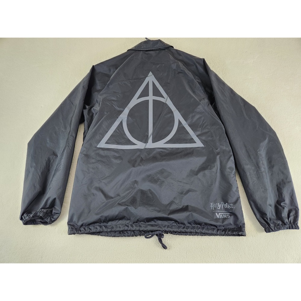 Vans Harry Potter  Deathly Hallows Coach Jacket Black Size Large Snap Button - Picture 2 of 11